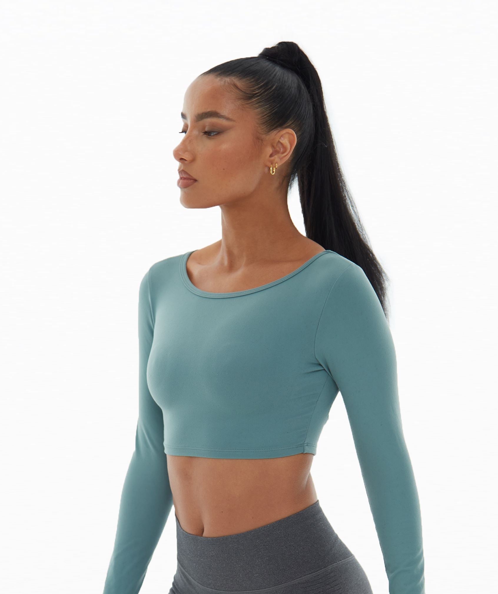 LASLULU Long Sleeve Workout Clothes Open Tit Back Loose Activewear