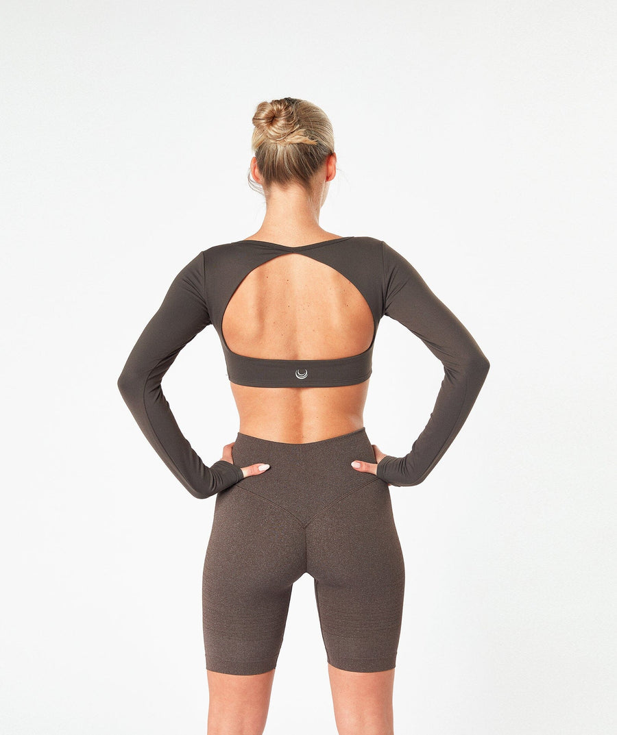 Open Back Long Sleeve Top Bitter Chocolate 