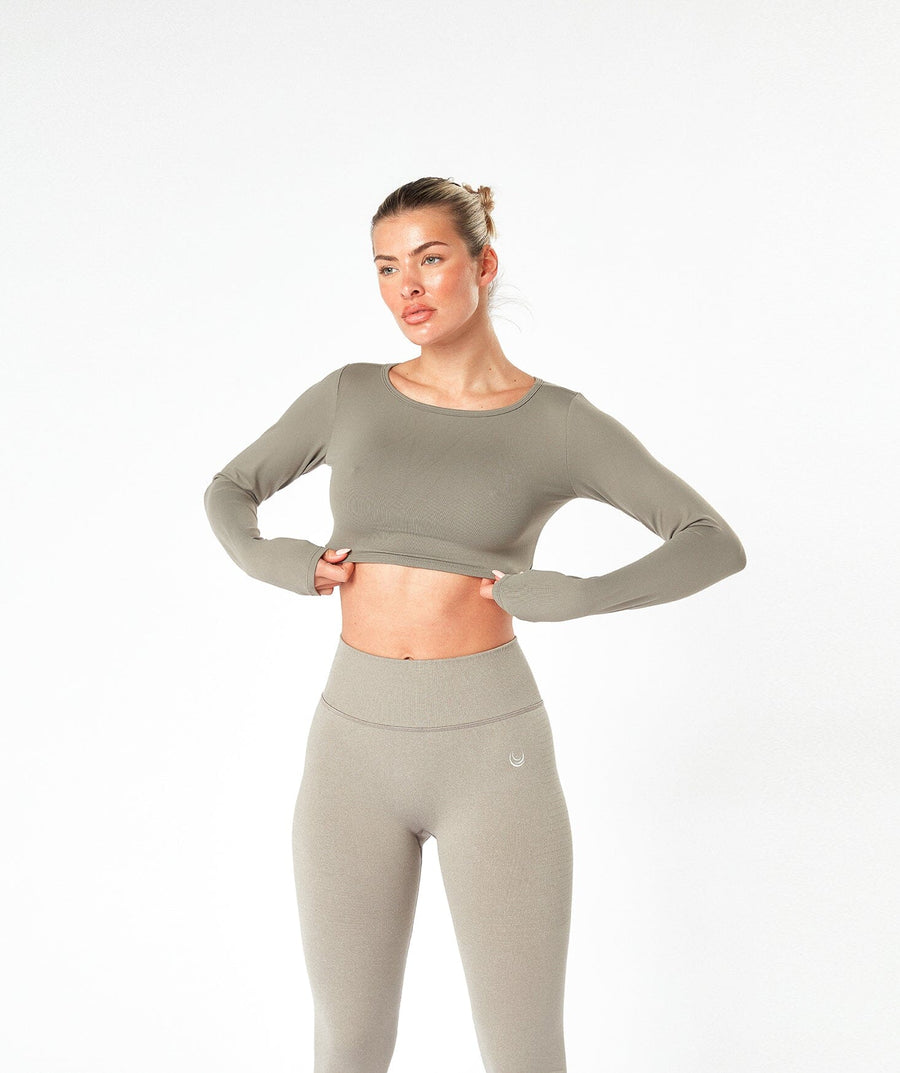 Open Back Long Sleeve Top Dusty Taupe 