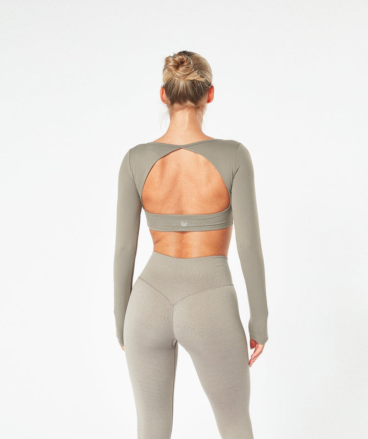 Open Back Long Sleeve Top Dusty Taupe 